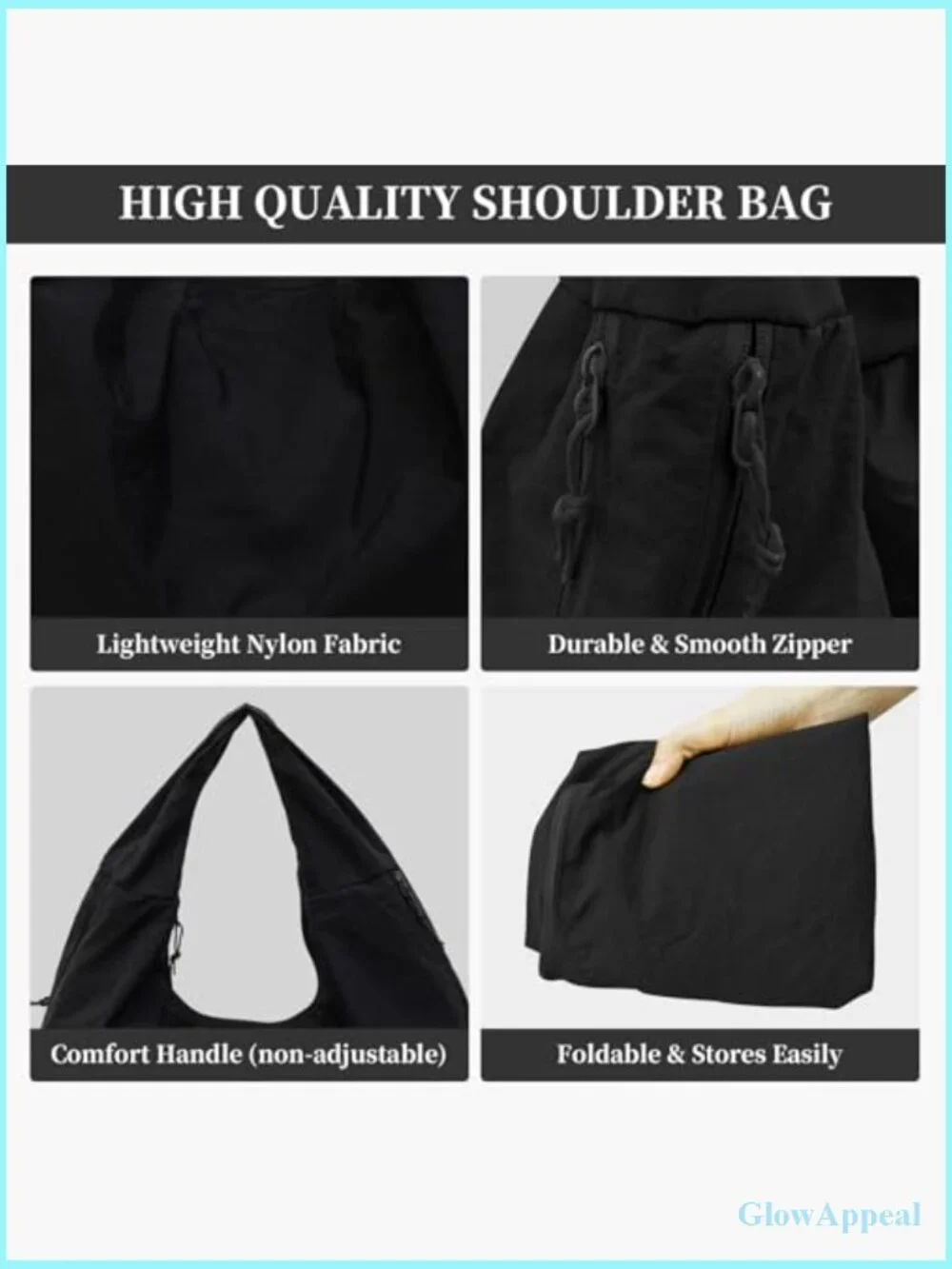 Slouchy Nylon Hobo Bag Large Tote Shoulder Travel Gym Weekend